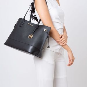 Michael Kors Trista Black Leather Tote Bag NWT